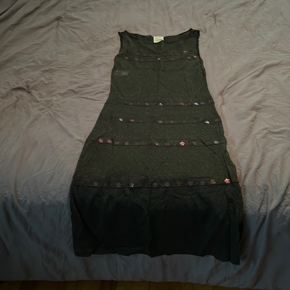 Moschino sheer dress with sequence flowers sewn in detail